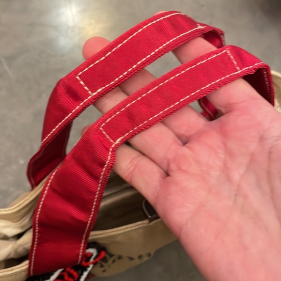 Vintage beaded Love Moschino Cheap & Chic tan and red canvas handbag tote purse - Picture 11 of 17